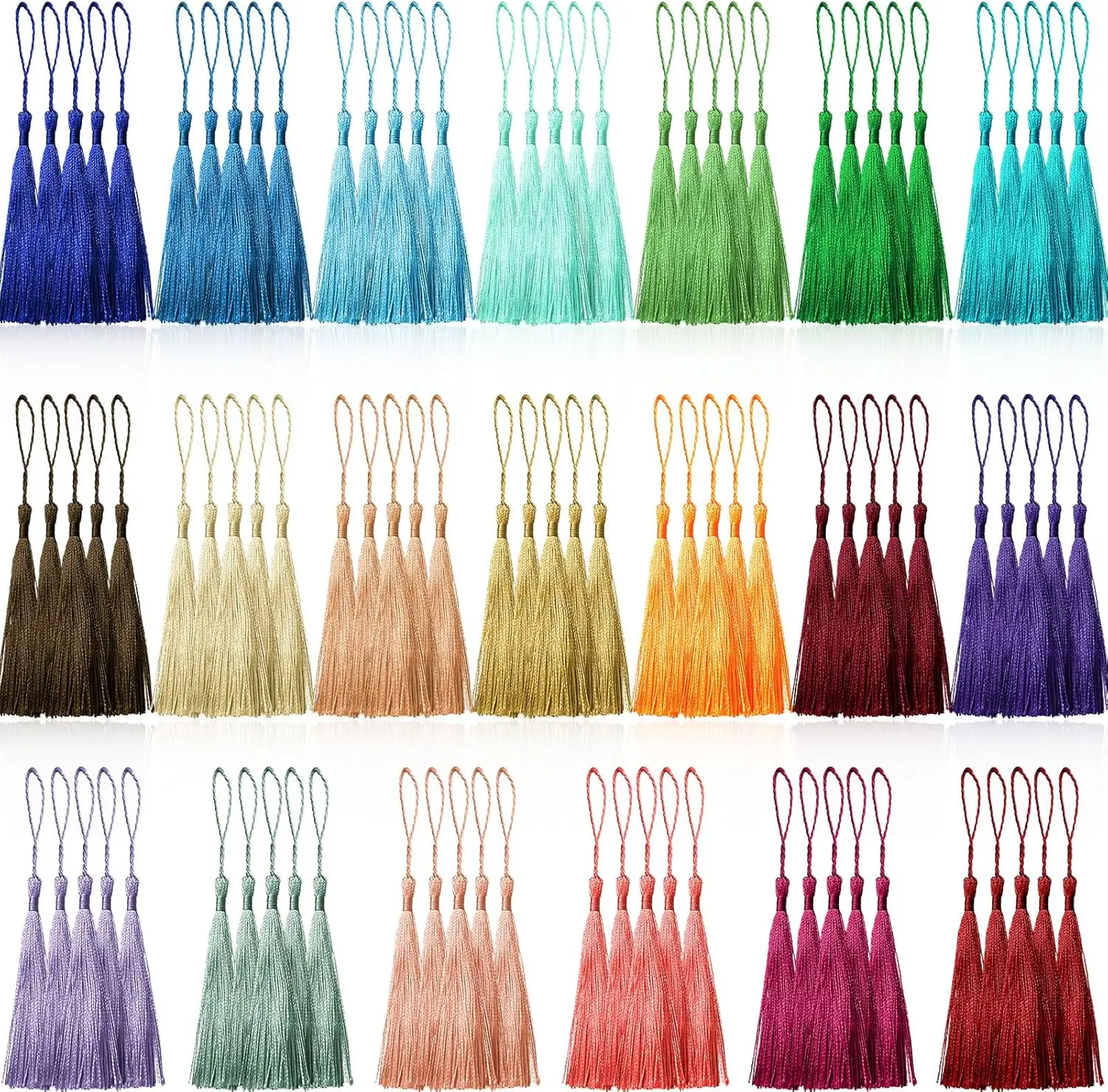 200 Pcs 13cm/5 Inch Silky Handmade Soft Craft Mini Tassels with Loops for Jewelry Making, DIY Projects, Bookmarks Tassel  20 Col
