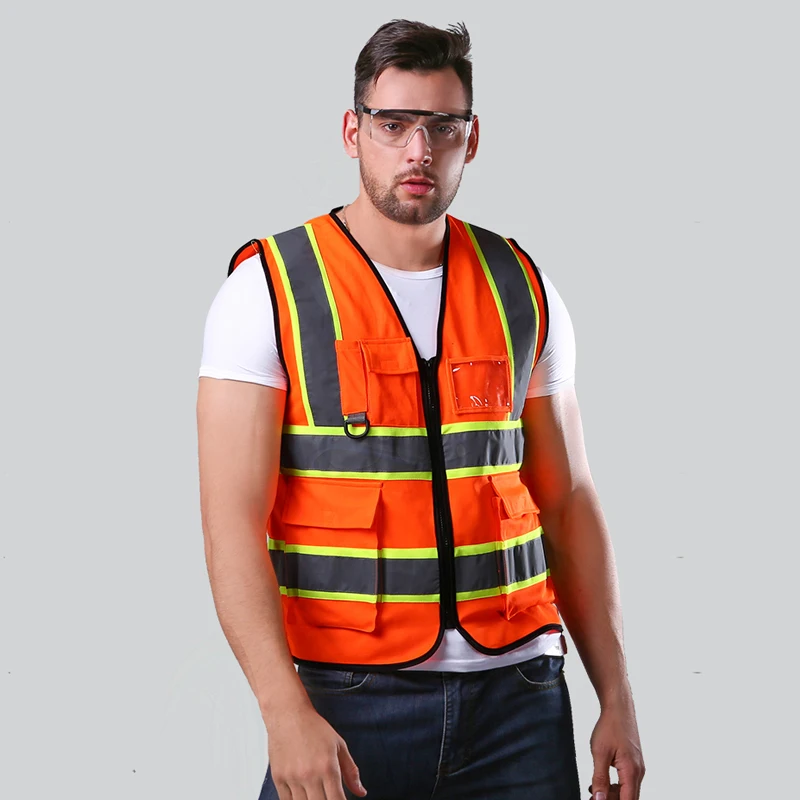 ANSI High visibility safety vest with pockets and zipper hi vis vest with reflective stripes workwear