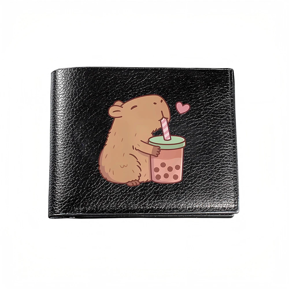 Cute Hamster Drinking Bubble Tea With Heart Design Men's Wallet Card Holder Casual Business Fashion Print