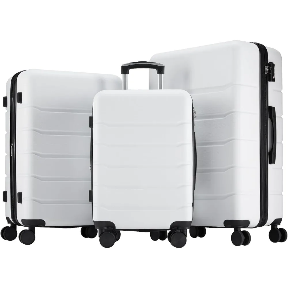 

3-Piece Luggage Sets, Hard Shell Suitcases with Spinner Wheels, Expandable Lightweight Rolling Suitcase Sets with TSA Lock, Whit