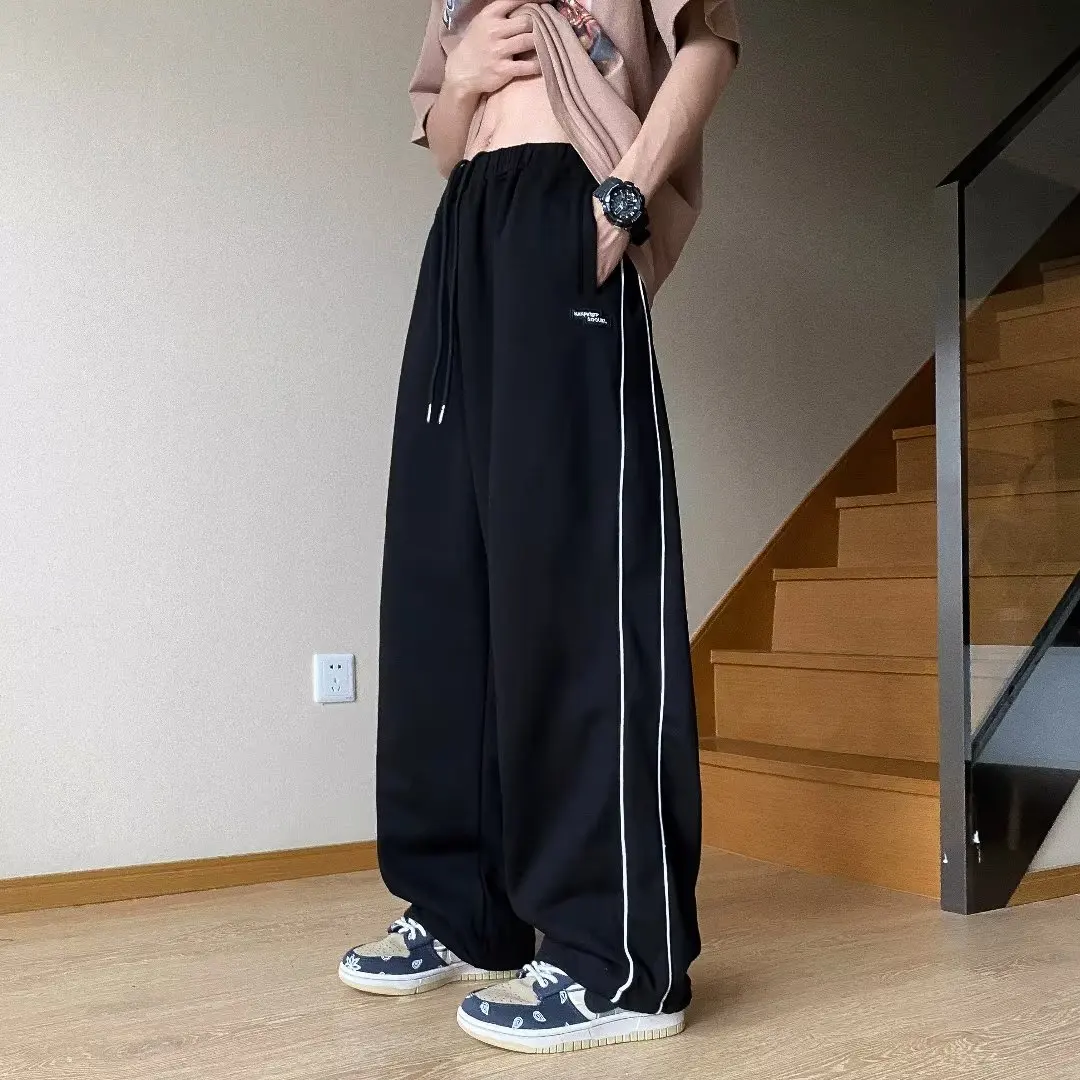 

Heavyweight Baskeall Sweatpants Men's High Street Drape Wide Leg Versatile Side Stripe Pants Student Sports Casual Long Tro...