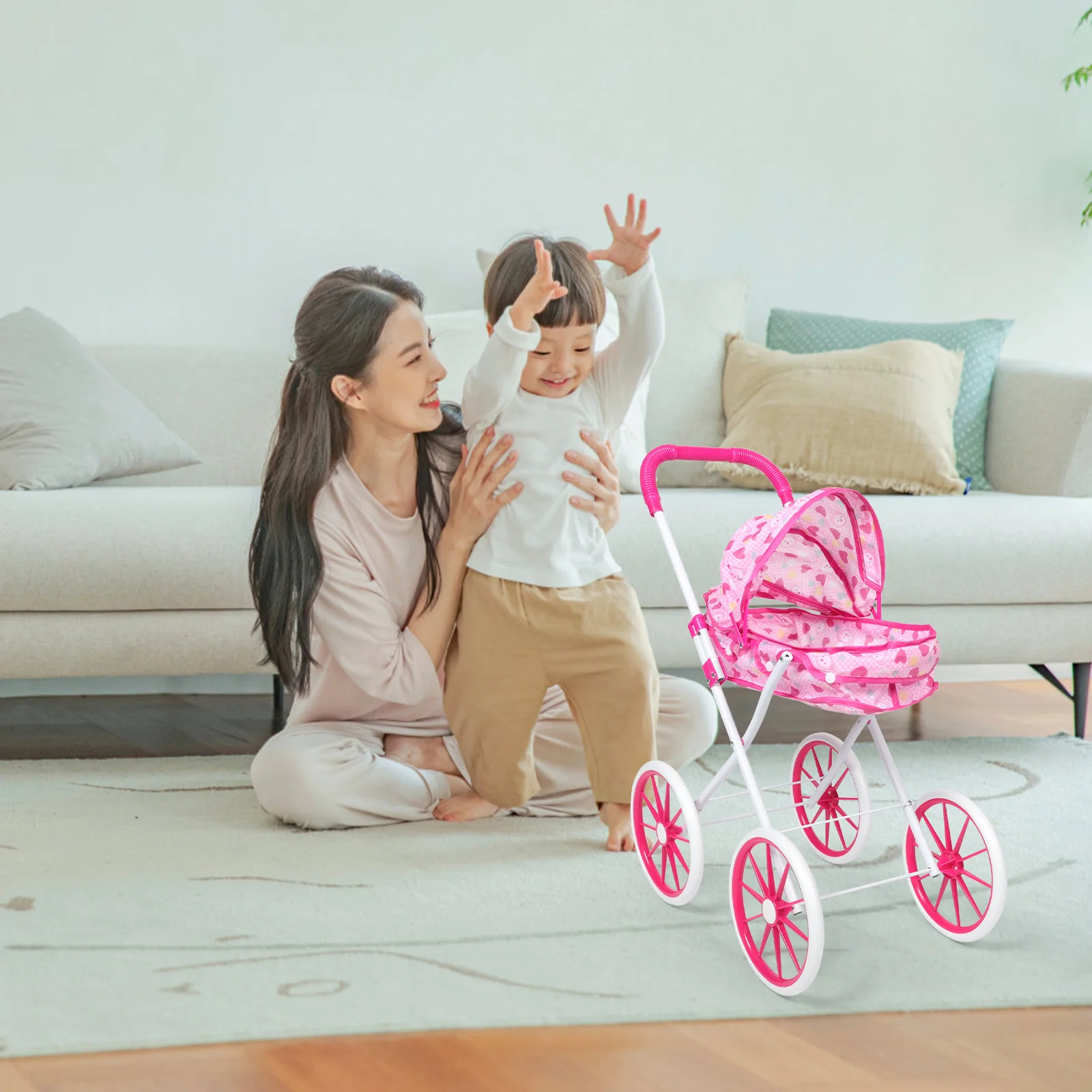 ピンクのベビーカーとベビーカー,ミニチュアのふり,女の子のおもちゃ