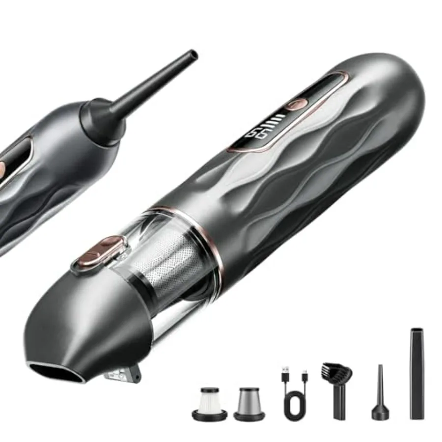 Handheld Vacuum Cordless for Car Home Use, ABS Plastic Body, Black Color, 19000PA Suction Power with Type-C Rechargeable Batter