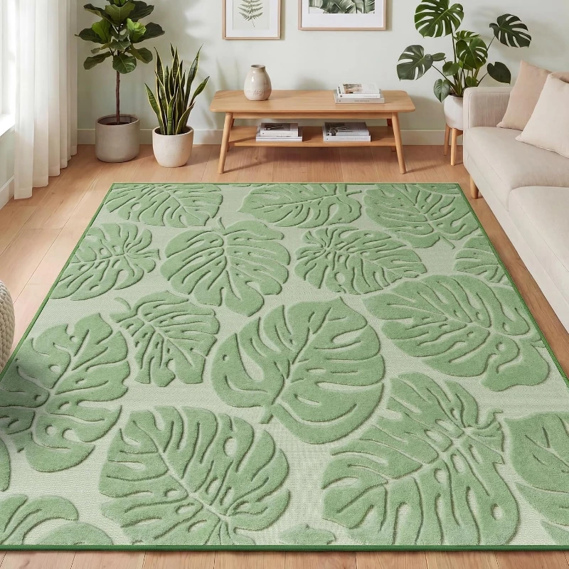 Living Room Carpet Soft Non-slip Machine Washable Floor Mat Sage Green Monstera Leaf Pattern Rug Large Size Home Decorative Rugs