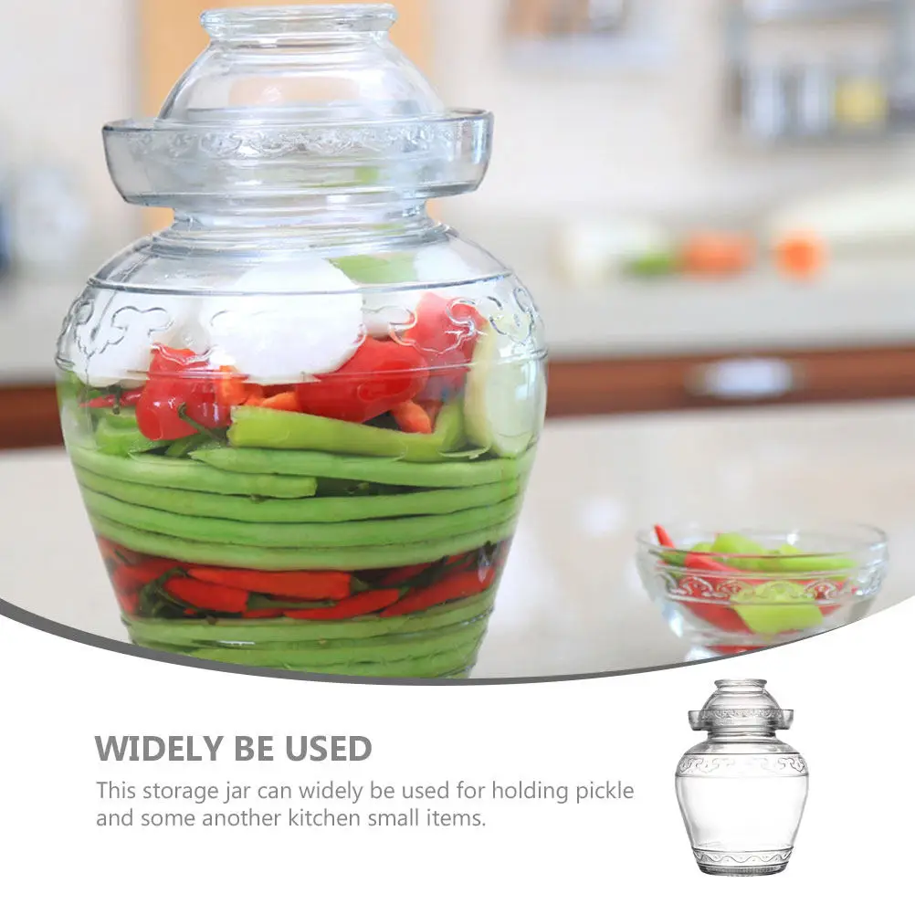 Transparent Glass Pickle Jar Airtight Sealing Fermentation Container for Home Kitchen Pickling Jam Cereal Candies Vegetable