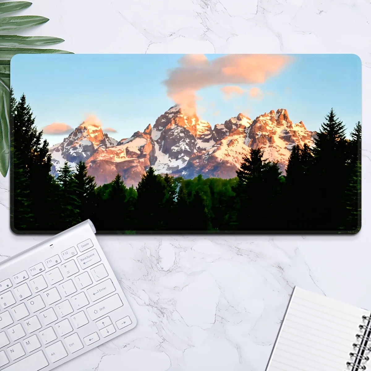 Snow Mountain Landscape Extended Mouse Pad Durable Rubber Base Precision Stitched Edges Gaming Desk Mat Office Home