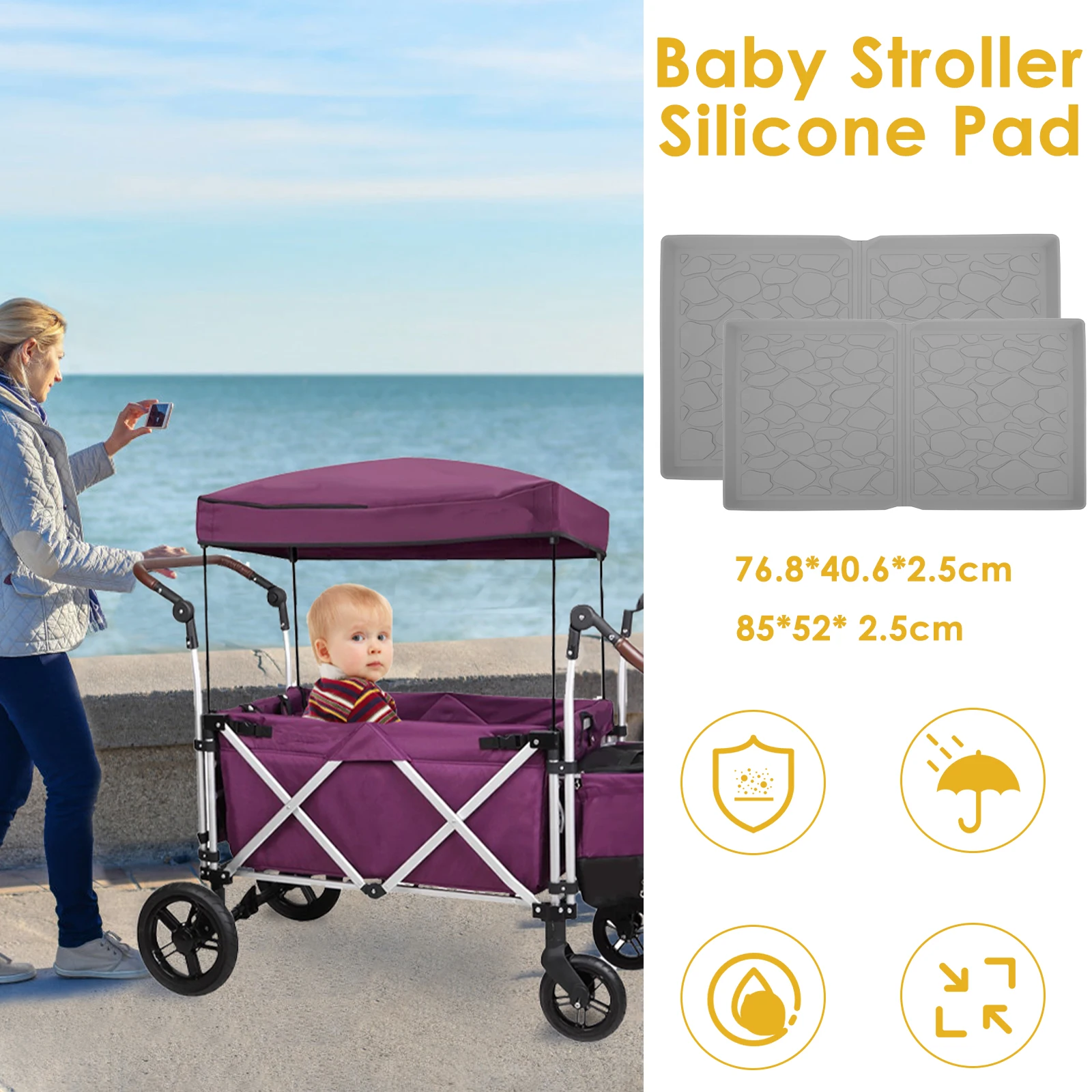 

All Weather Mat for Wonderfold Wagon W4/ W2 Models 33.5 × 20.5 × 0.9 Inch Stroller Wagon Mat Waterproof Silicone Stroller Wagon