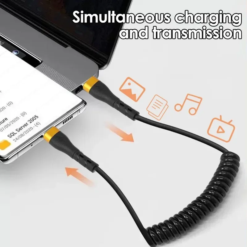 Type C To Type C Spring Cable PD 120W Super Quick Charging Data Cable Wire for IPhone 15Pro Max Mini Samsung Type-c Data Cord