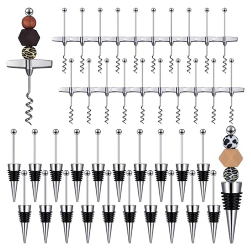 

40 Pcs Beadable Wine Stoppers With Travel Corkscrew Set Decorative Beaded Wine Bottle Stopper For Kitchen Bar Restaurant