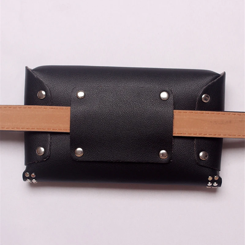 New Waist Bag PU Leather Waist Belt Bag Women Revit Phone Bags Fashion Women Belts Black