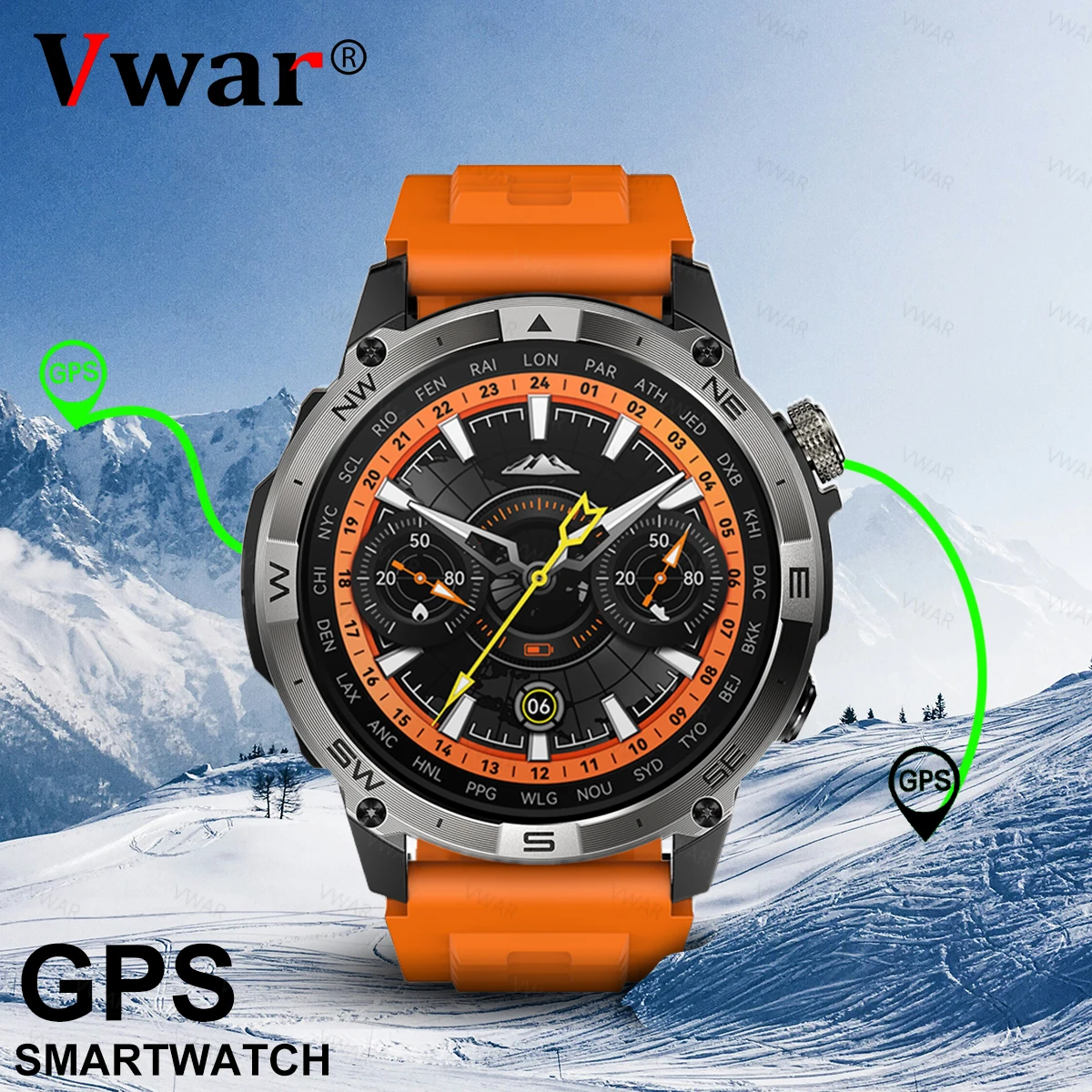 

VWAR GPS Смарт-часы 1,43-дюймовый HD AMOLED-дисплей Встроенный GPS-компас Bluetooth Телефонные звонки Спортивные умные часы для мужчин Xiaomi Huawei