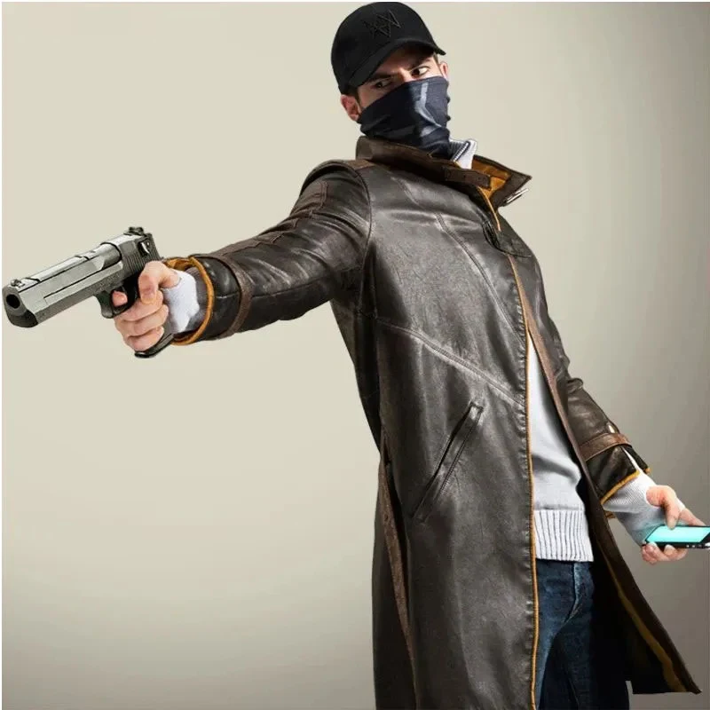 

ob Game Watch Dogs Cosplay Costumes Aiden Pearce Faux Leather Trench Windbreaker Role Play Coat Sweater Hat Uniform 158gj