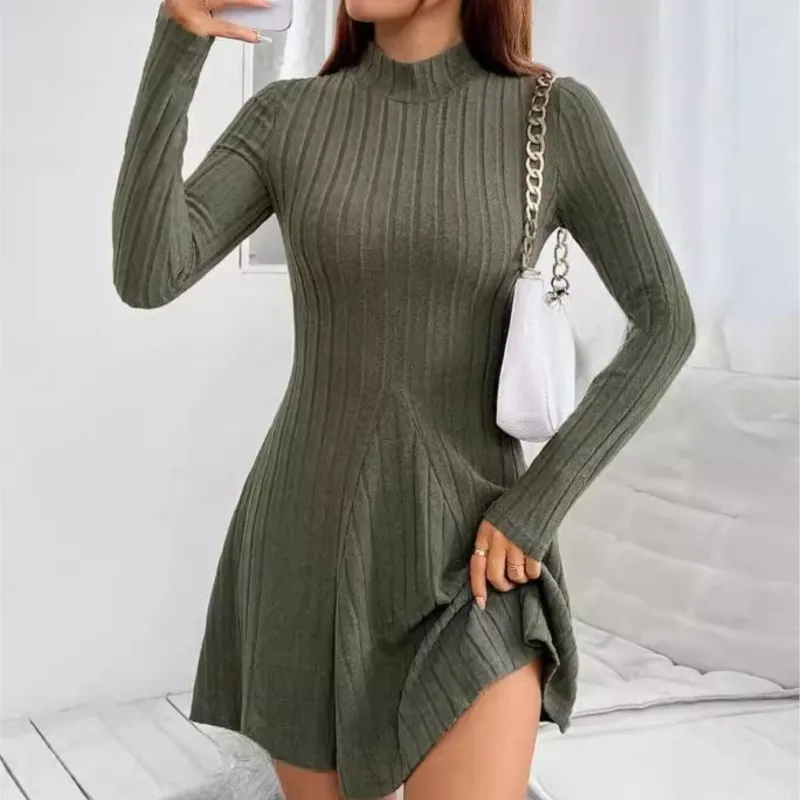 Simples magro mini vestidos para roupas femininas 2025 outono bodycon hip cintura sexy vestido plissado moda coreana casual robe