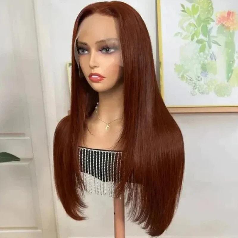 Brown Layered Haircut Silky Straight Lace Front Wigs for Fashion Women Heat Resistant Synthetic Hair Long Silky Straight