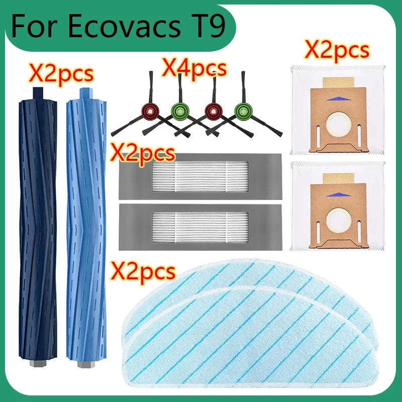 Dust Bag Rubber Roller Main Brush Hepa Filter Side Brush Mop Cloth For Ecovacs Deebot OZMO T9 AIVI PRO MAX POWER Vaccum Cleaner