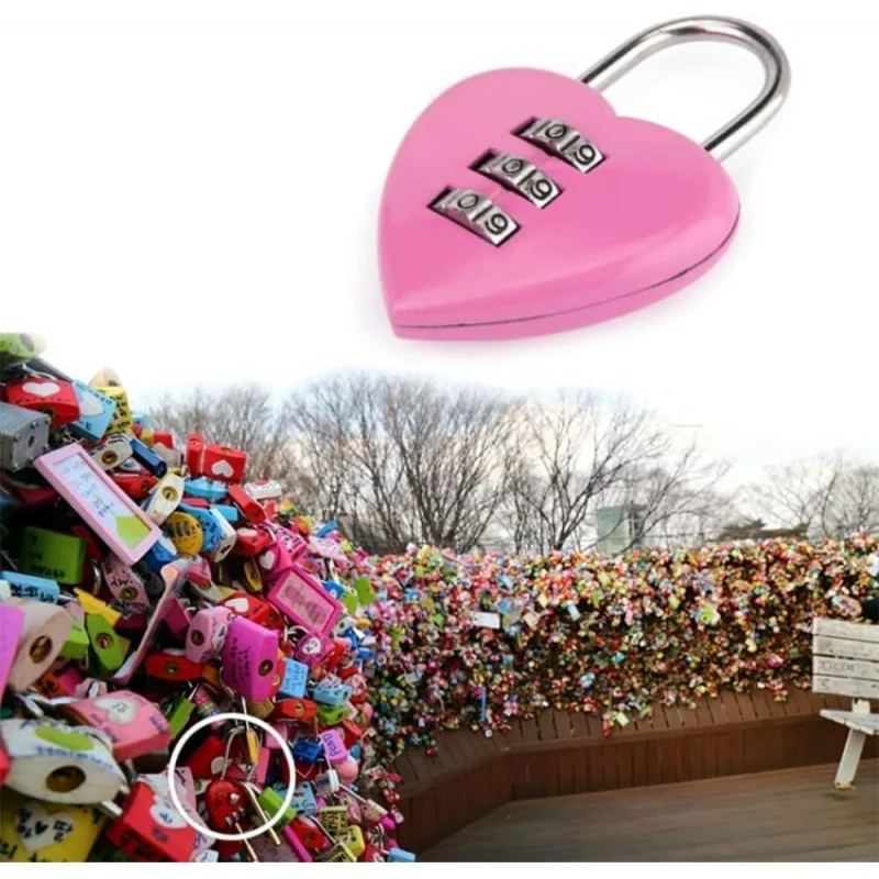 قفل مجمع على شكل قلب من Pink Love، أقفال أجهزة قفل برمز قابلة لإعادة الضبط مكونة من 3 أرقام وكلمة مرور