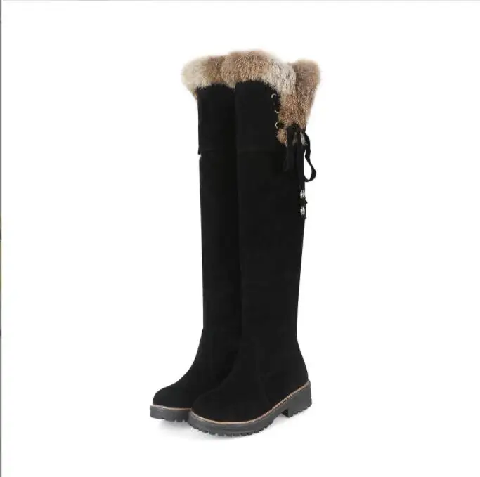 New Warm Snow Boots Women Sexy Winter Shoes Over Knee High Boot Ladies Fashion Low Heels Warm Fur Plush Long Boots Large size