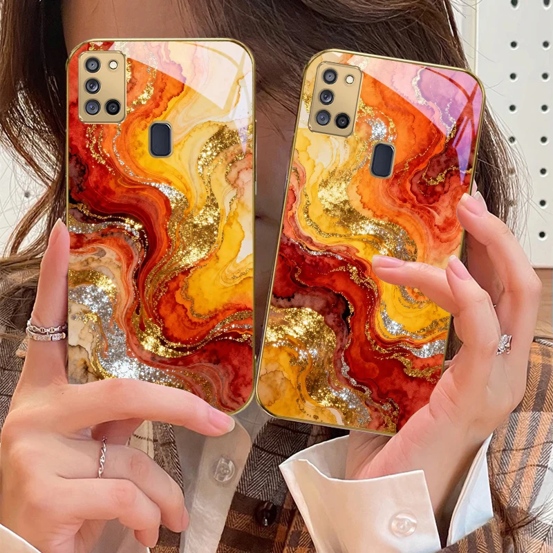 الذهبي ضوء النجوم لسامسونج A 31 32 A33 A34 35 14 A15 13 16 25 26 50 52 53 54 55 56 70 71 72 73 الزجاج الذهبي جراب هاتف