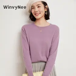 WinvyNee Winter Merino Wool Sweater Women Clothing O Neck Long Sleeve Tops Casual Outerwears Soft Warm Knitted Pullover A1263007