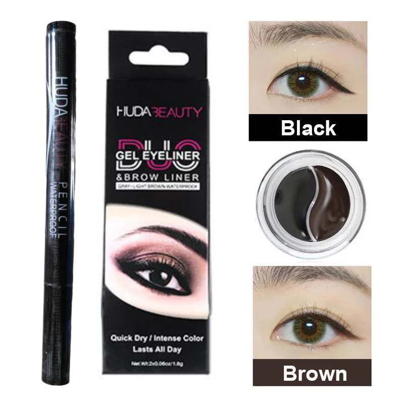 

HUDA Solid Eyeliner Gel and Liquid Eyeliner Eye Makeup Set Eyeline Waterproof Long Lasting Eye Liner Pencil Hot Cosmetics