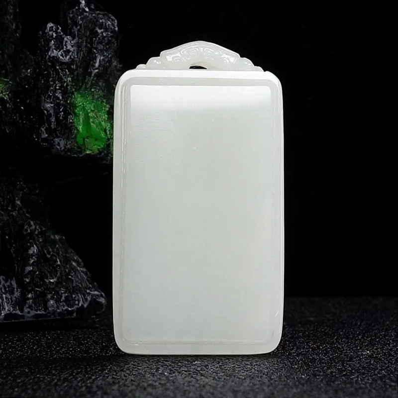 

Hetian White Peace Serenity Sign Pendant Men and Women Jade Necklace