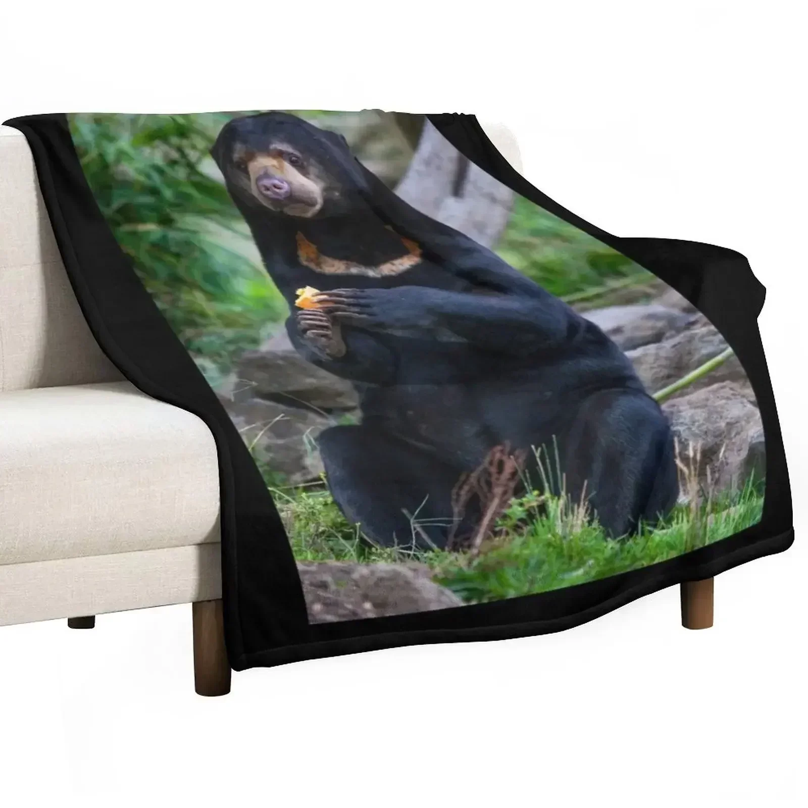 

Malayan Sun Bear Contemplating Throw Blanket Elegant Warm Throw Blanket for Hotel Home