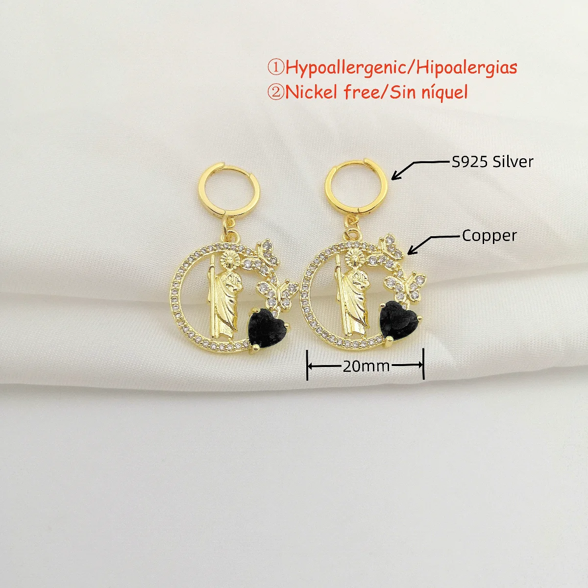 Gold Color Real S925 Sterling Silver Hoops Round St. Jude Huggies Colored Judas Drop Earrings for Women Hoop Earrings Jewelry