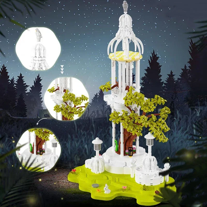 WLCX-Mini blocs de construction de tour de forêt, maison dans les arbres, palais, architecture de jardin, lumière LED, jouet en briques, sans boîte, exploration relique, 6013