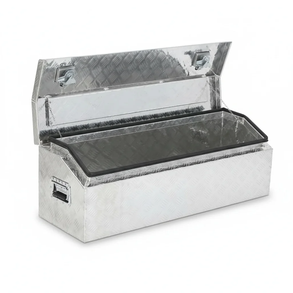 Aluminum Truck Tool Box, 1060# Aluminum Checker Plate, 1120x380x380mm, Waterproof Top Lid Toolbox for Trailer and Pickup Truck