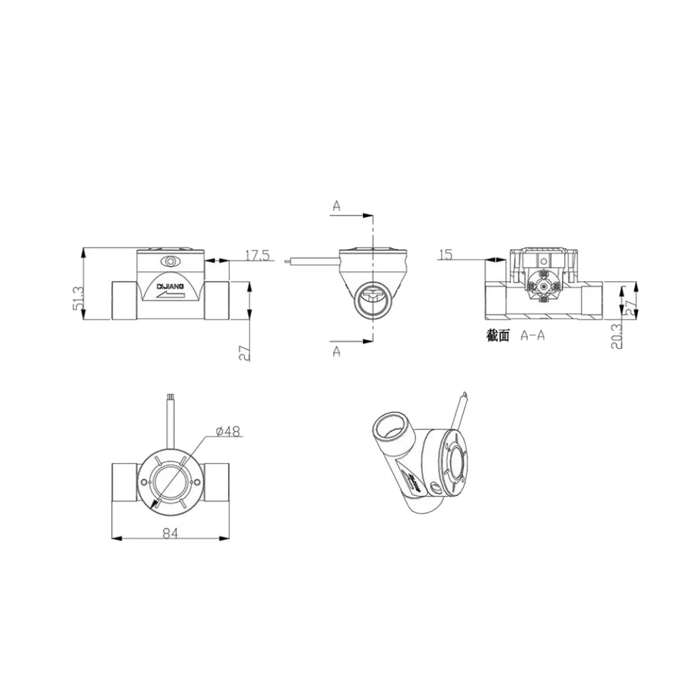 PVC-WFS15 DN15 PVC Hall Water Flow Sensor Turbine Flow Meter 5-100L/min 2% Repeat Error Ideal for Acidic and Alkaline Liquid