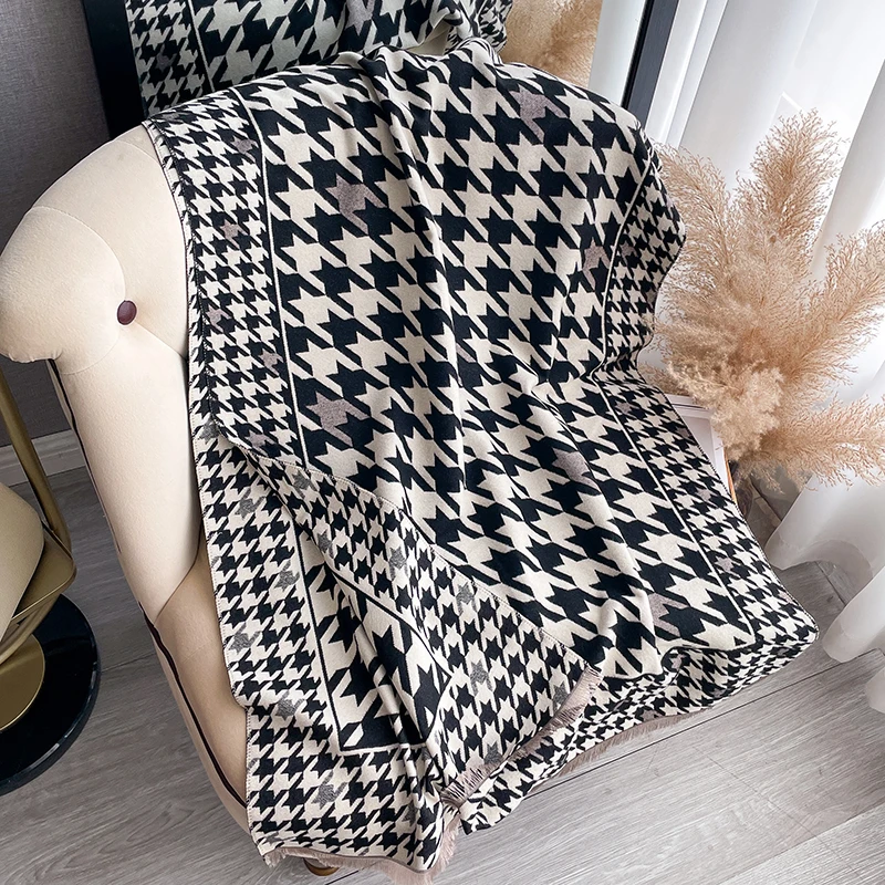 New Houndstooth Design Winter Warm Cashmere Jacquard Scarves High Quality Women Thicken Wrap Shawl Ladies Wool Pashmina Scarf