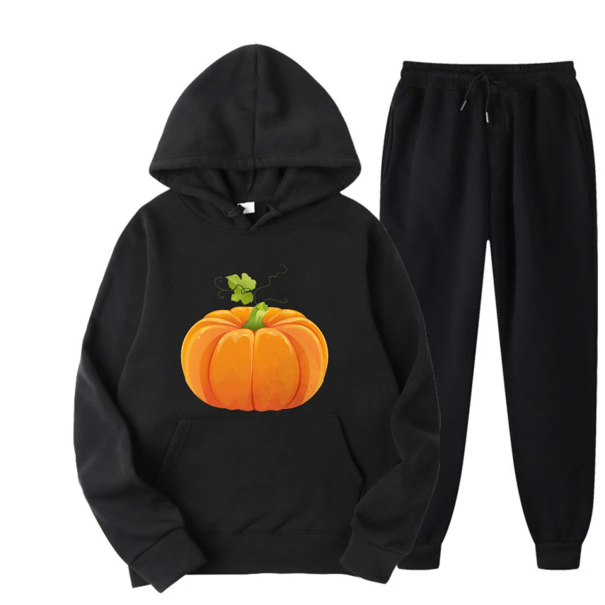 

2025 Pumpkin simple graffiti print suits Casual Mens Hoodie Sweatshirts Spring And Autumn Season Stylish Loose Fit Outfit anime
