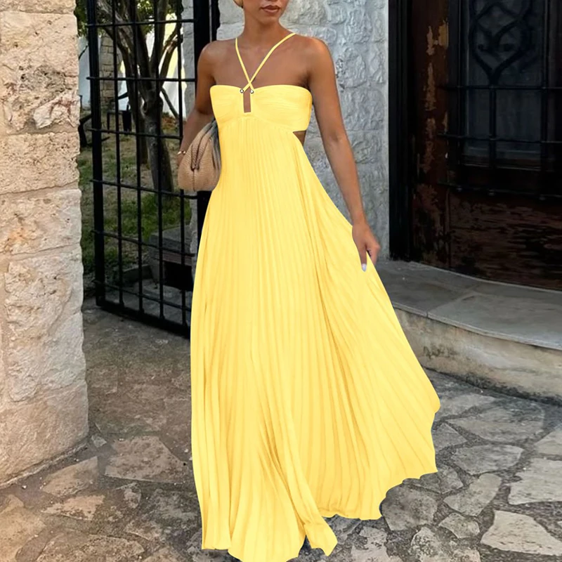 الأزرق عالية الخصر الطيات رداء اللباس عارضة أكمام بلون عطلة اللباس الصيف مثير الرسن الجوف قبالة الكتف حزب اللباس