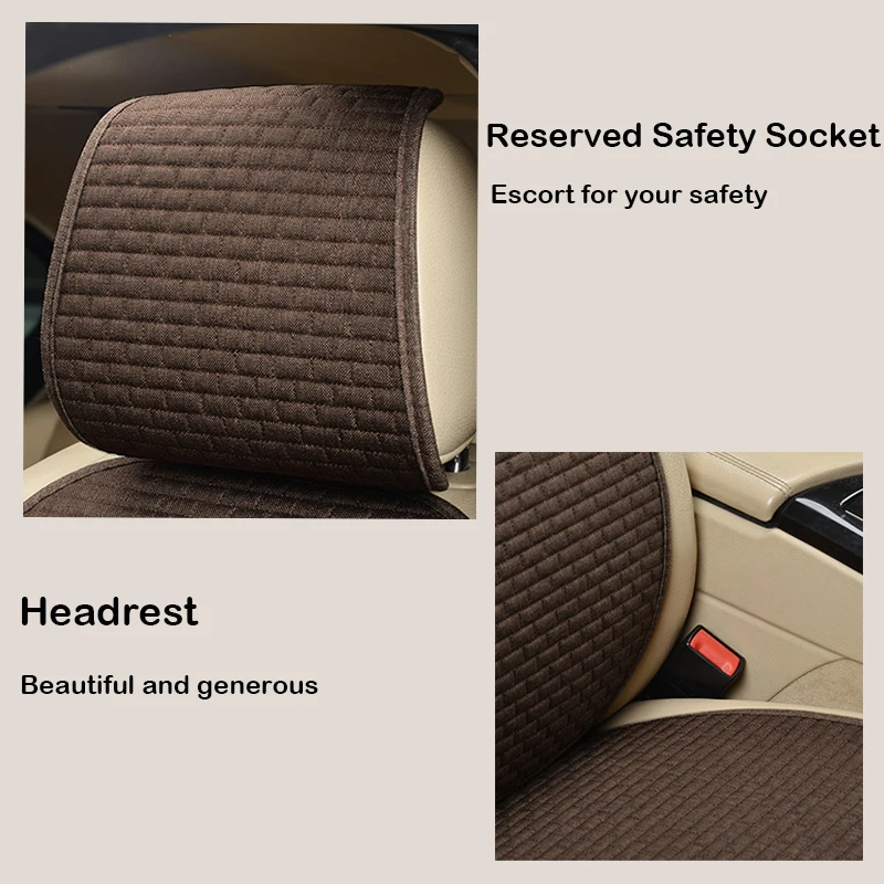 Flax Car Seat Cover Breathable Comfortable Summer Linen Seat Cushion Protector With Storage Bag Auto Interior Mat Universal Size