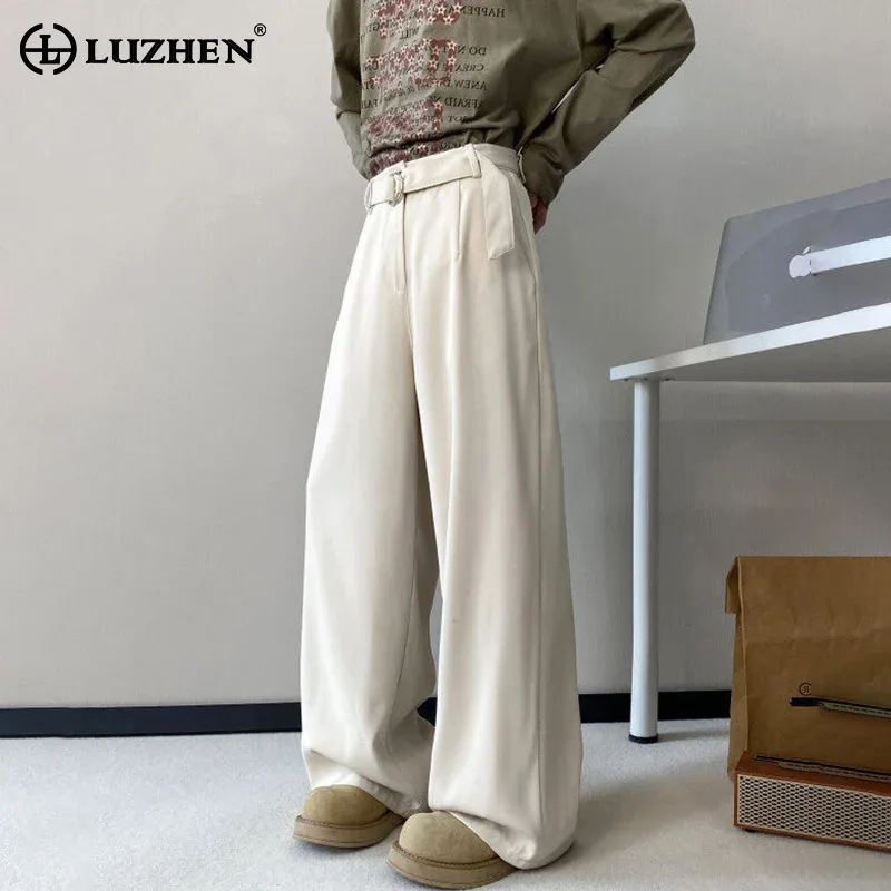 

LUZHEN красивые однотонные 2025 корейские модные повседневные новые брюки мужские оригинальные свободные прямые широкие брюки одежда JY3982