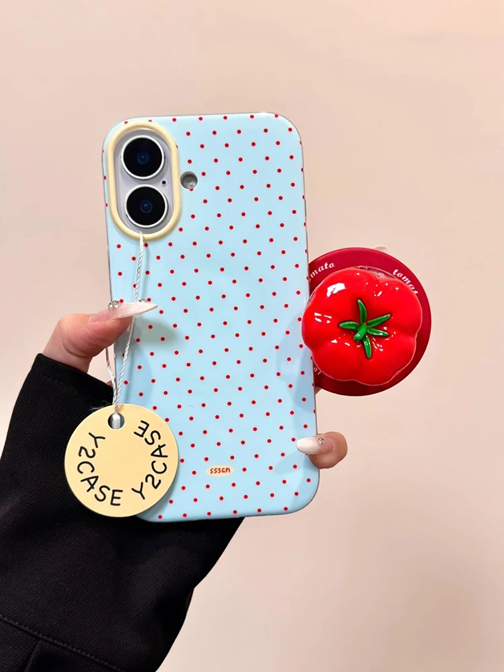 3D Polka Dot Niedliche Tomate Magnetischer Griff Tok Handyhalterung Handyhülle für iPhone 16 15 17 18 Pro Max Für Magsafe Rückseite – Detail 2