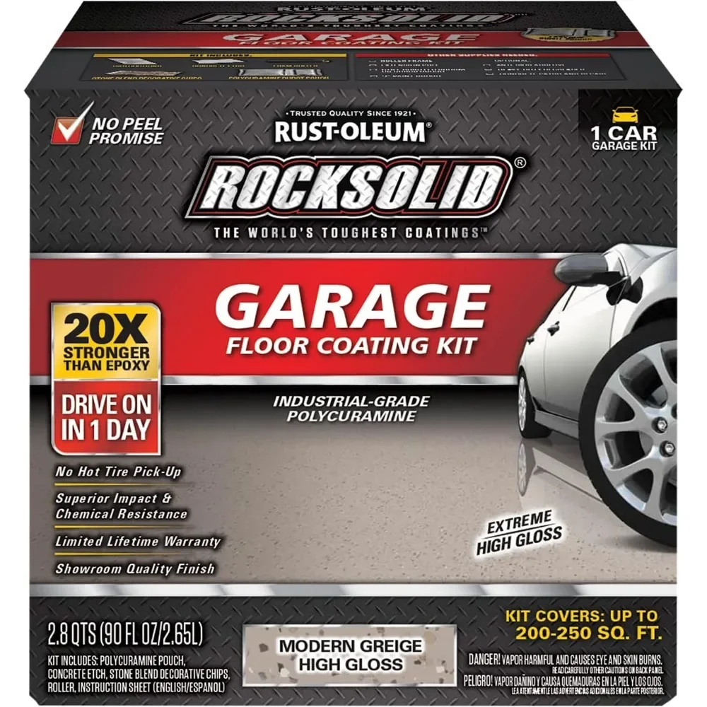 أطقم المطاعم 381086 طلاء أرضية جراج من البولي كورامين RockSolid، طقم سيارة واحد، رمادي حديث عالي اللمعان