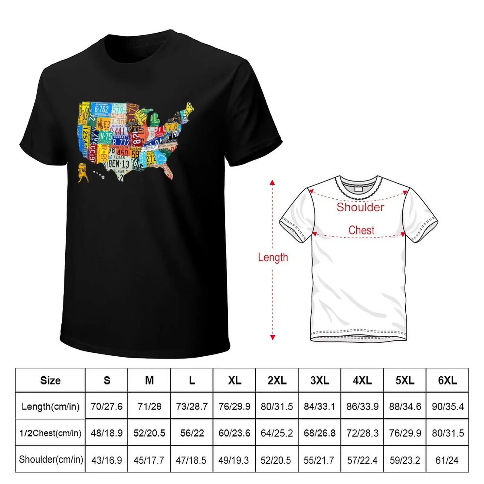 License Plate American Flag US Map Art American Map Shirt T-Shirt Aesthetic clothing customizeds Men's t-shirts