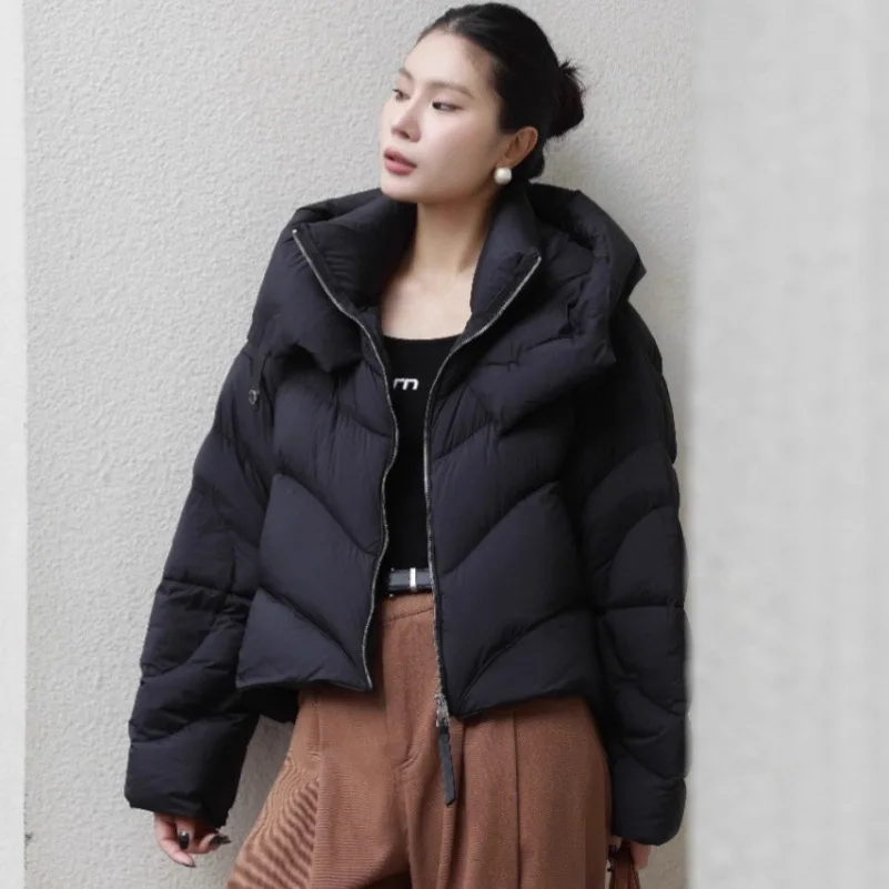 

Women New Winter 90% White Duck Down Cloud Puff Coat Thick Warm Loose Puffer Jacket Windproof Snow Hooded Short Parkas