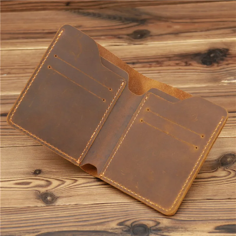 Handmade Leather Wallet Vertical Style Men's Wallet Multi-Card Slot Simple Retro Driver License Wallet Student Suitable