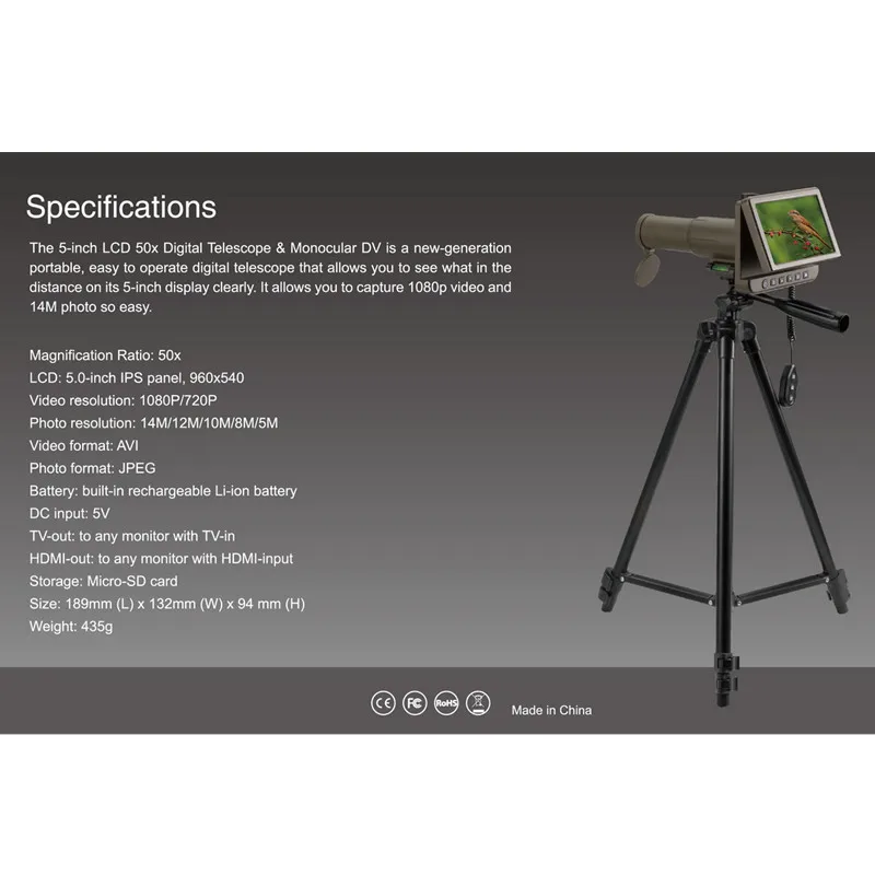 14 Million High-Definition Telescope with 5-Inch Screen Recording and Photography Functions, Multifunctional Digital Telephoto