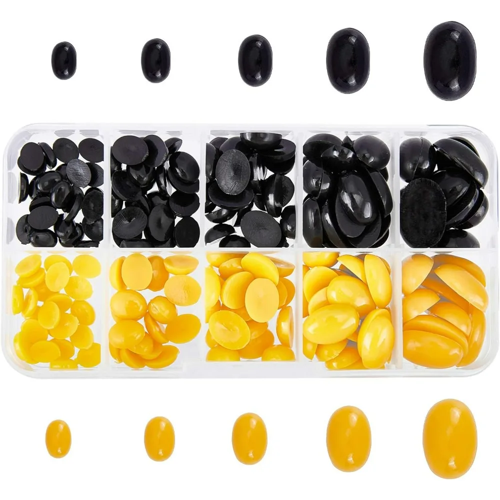 180 Stück, 5 Größen, Nasen-Cabochons, 2 Farben, Kunststoff, ovale Nasenaugen, 8–18 mm, flache Rückseite, Tier-Handwerk, Nase für Amigurumi-Bär, Teddy-Marionette