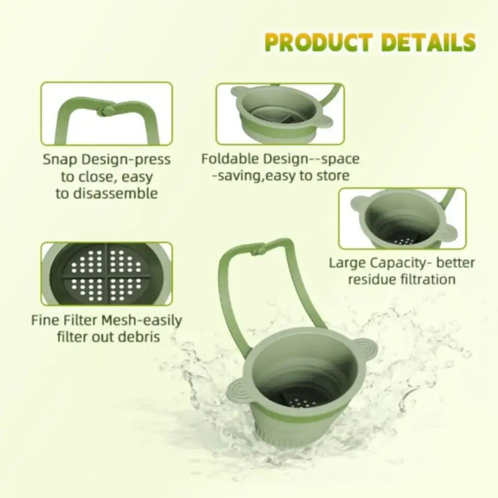 

Durable Silicone Silicone Strainer Basket Blue Green Pink Reusable Water Filter Basket Press Dumping Multi-functional
