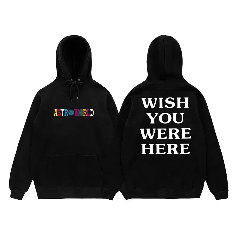 

Hip Hop Hoodie Men Women ASTROWORLD Hoodies Sweatshirts Cactus Jack WISH YOU WERE HERE Letter Print Hooded Hoody Man Streetwear