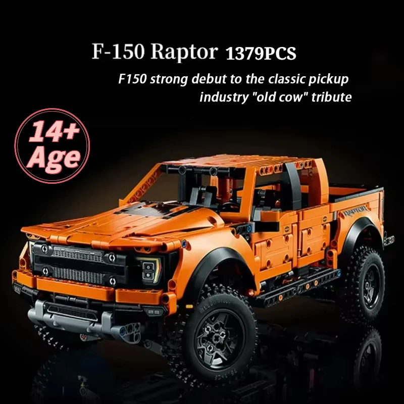 

Конструктор 1379 деталей: Гоночный грузовик Ford F-150 Tech Raptors, совместимый с MOC, креативный набор для сборки, игрушка-конструктор для детей, подростков и взрослых, отличный подарок