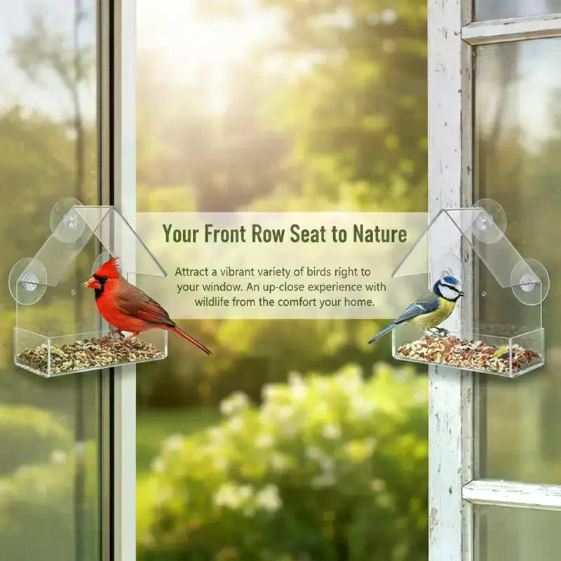 Acrylic Bird Feeder Clear Window Outside Hanging Bird Feeder House With Suction Cup For Garden Outdoor Backyard Wildlife Birding