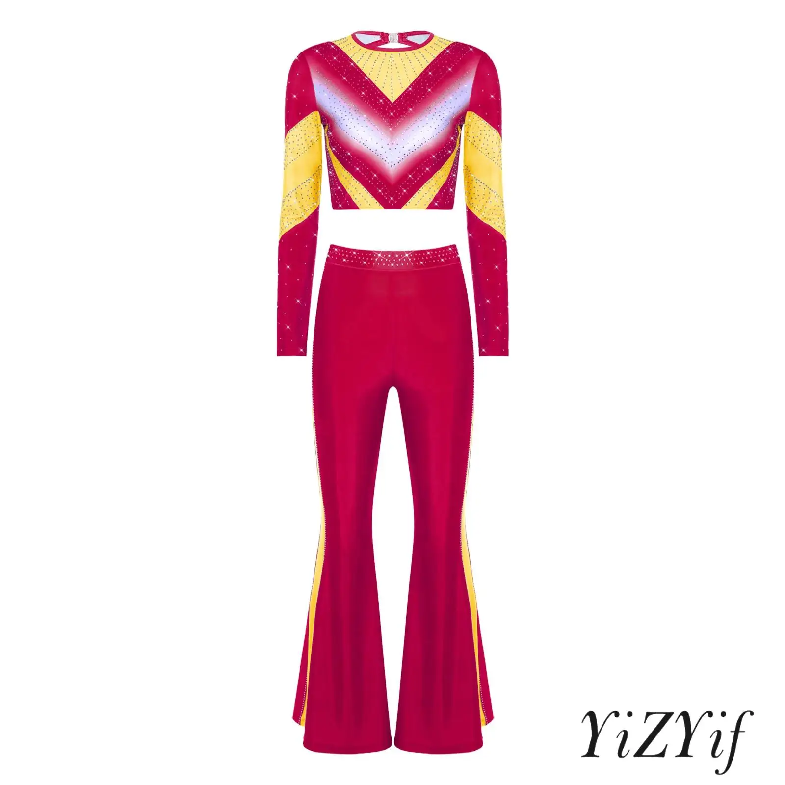 women-glitter-rhinestone-gymnastic-outfit-acrobatics-long-sleeve-backless-crop-top-flared-long-pants-for-dance-class-practice