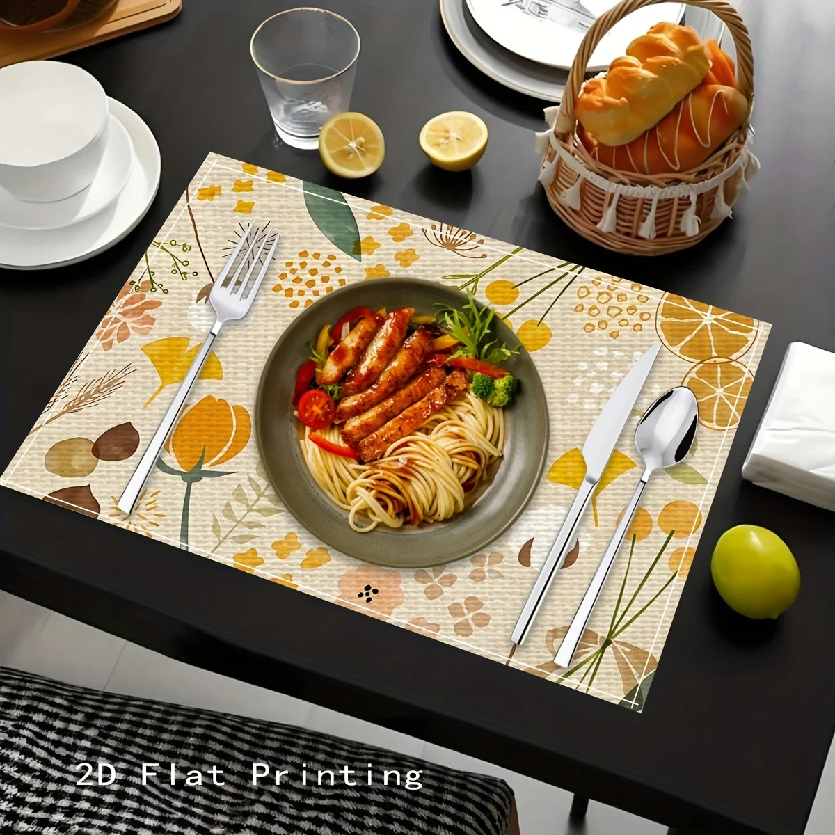 2D Fashionable Autumn Floral Table Mat with Customizable Characters, Very Suitable for Dinner And Home Decoration