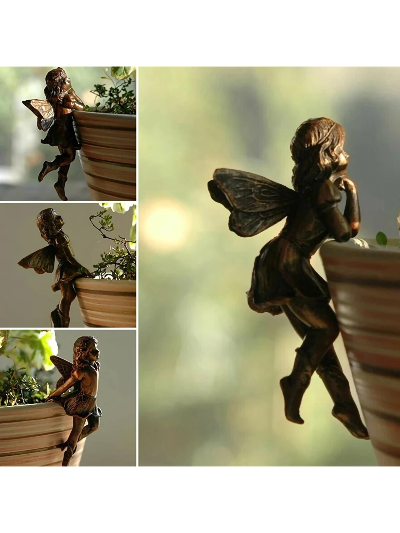 Mini chica taza colgante de resina, decoración de borde de cesta de flores de combinación de hadas para jardín, diseño de maceta de jardín, adornos