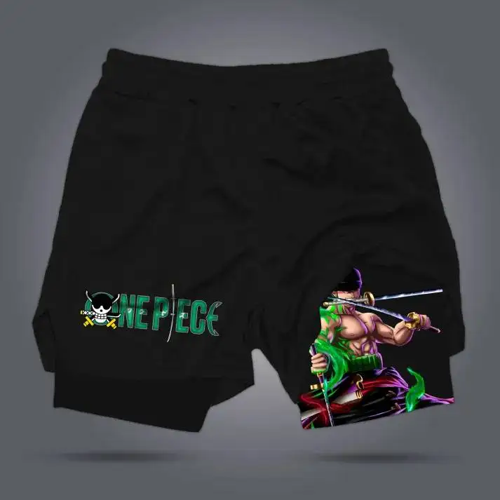 Bandai DBZ Pantalones cortos de entrenamiento para hombre con estampado de personajes con licencia Pantalones cortos deportivos Gimnasio de secado rápido